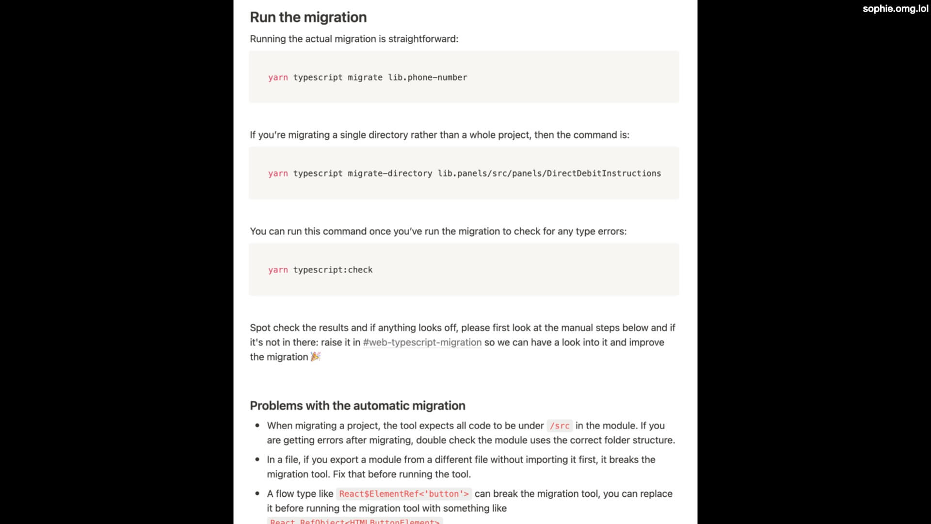 A photo of usage instructions for a migration script